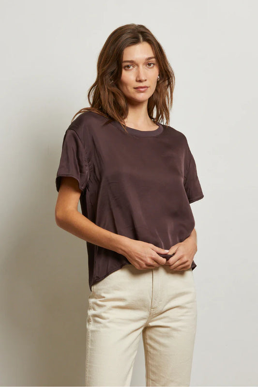 Delphine Luxe Satin Crewneck Tee Cocoa