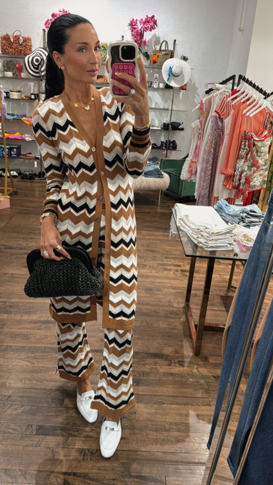 Chevron Pointelle Pant Brown/White