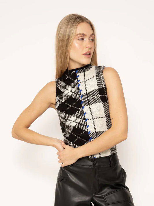 Goldie Plaid Slvless Mockneck