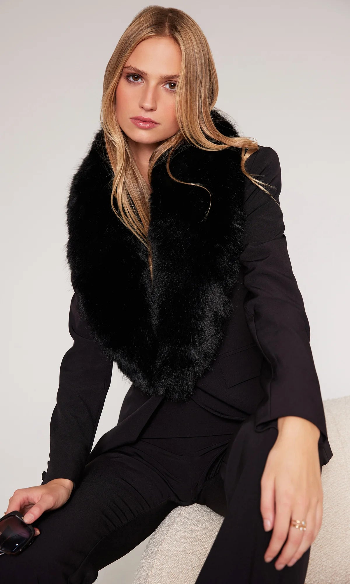 Gwen Faux Fur Combo Crepe Blazer