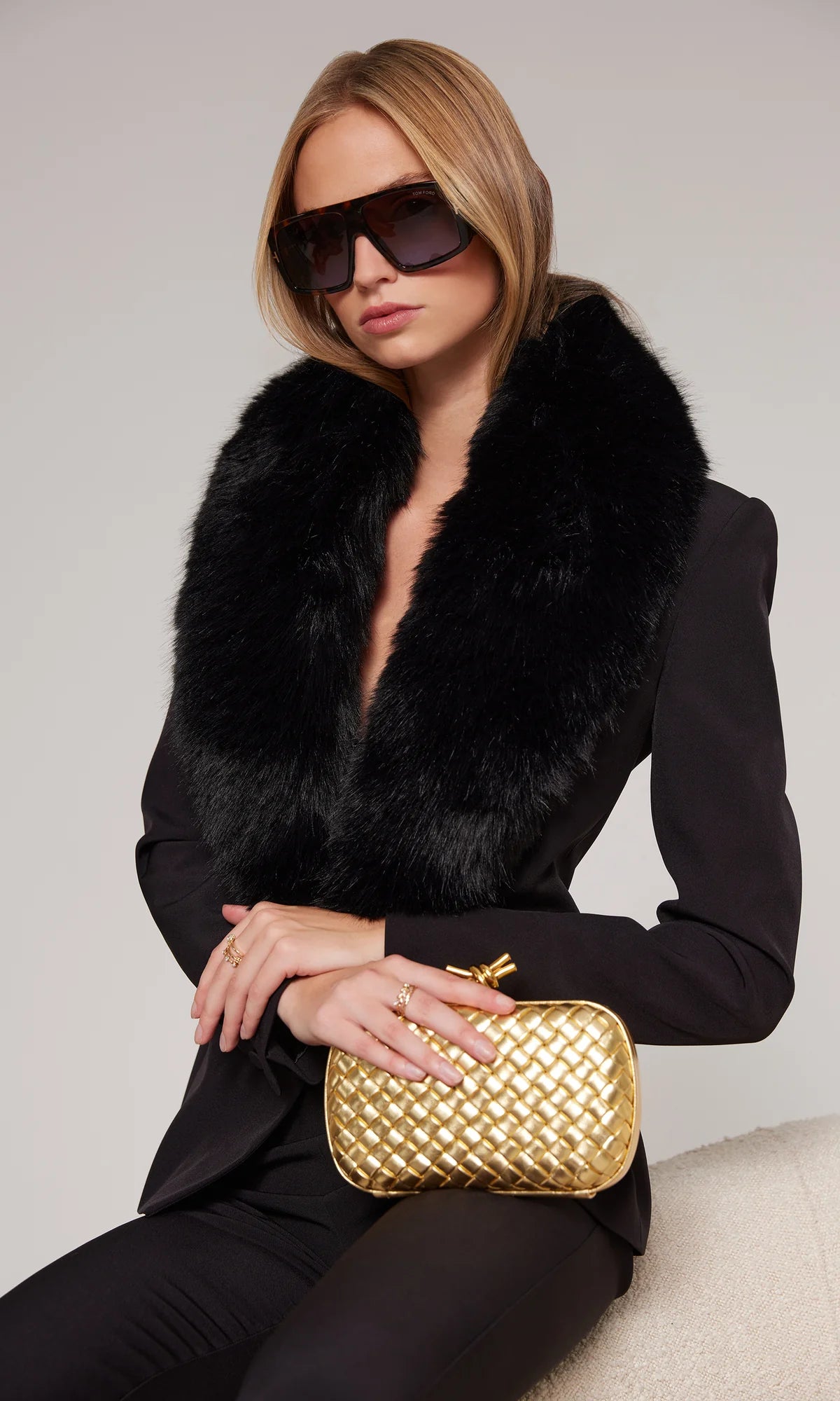 Gwen Faux Fur Combo Crepe Blazer