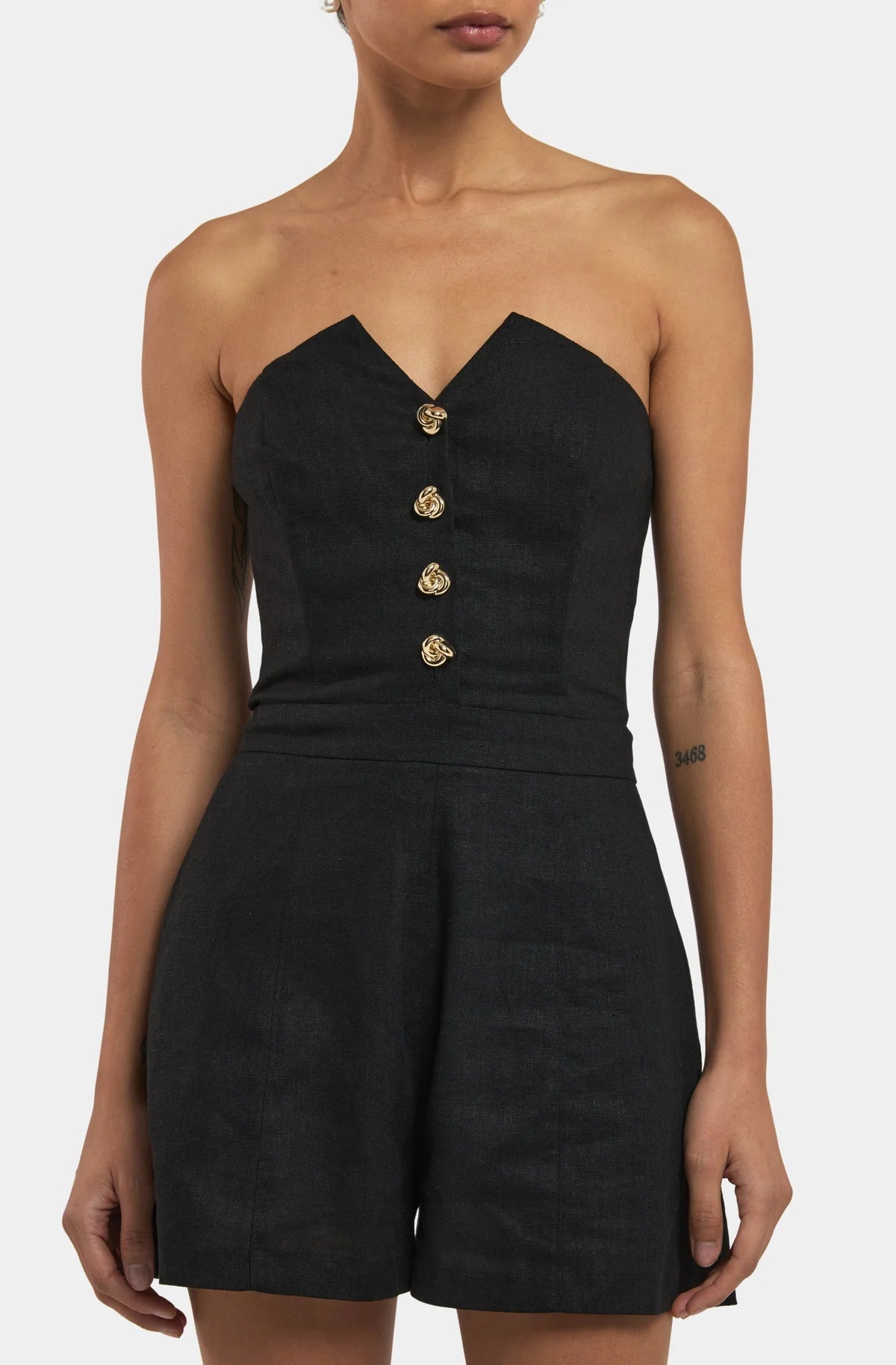 Carine Linen Romper Black