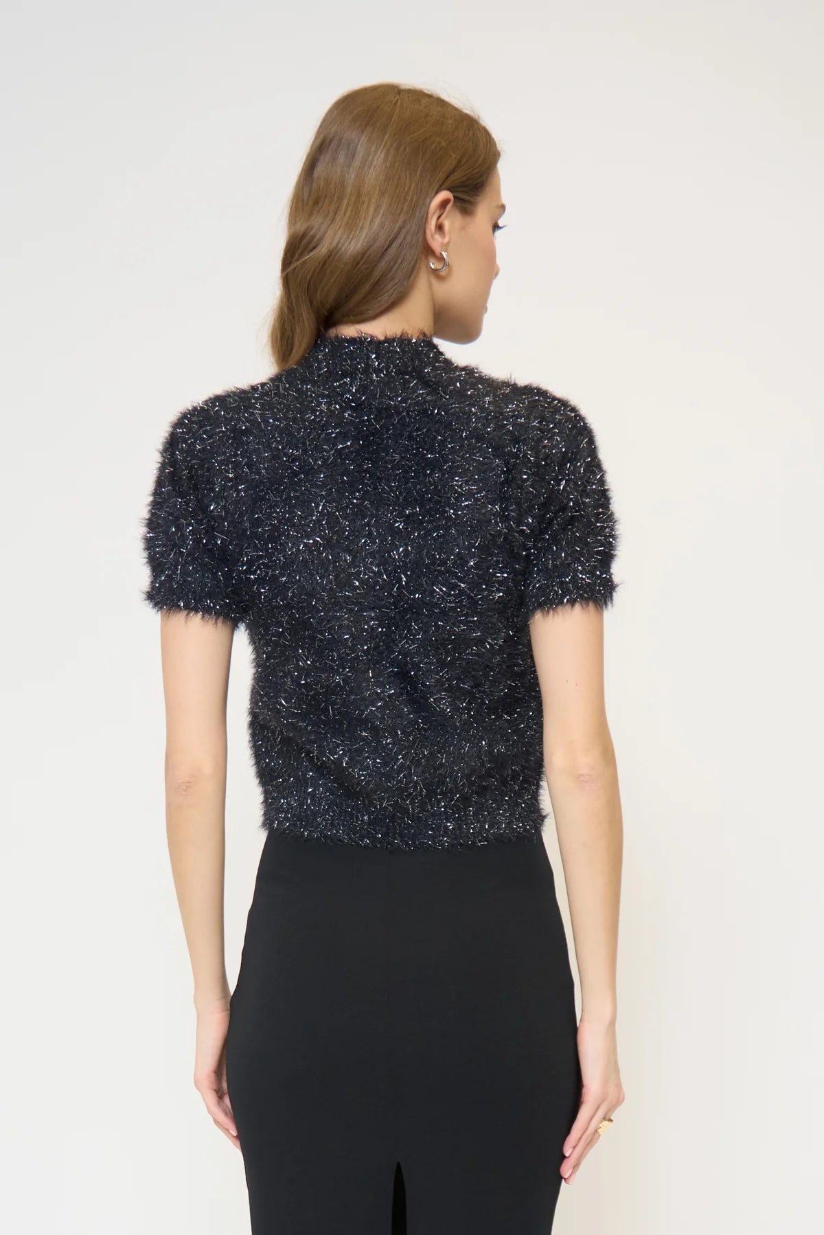 Collette Eyelash Lurex Cap Slv Crew