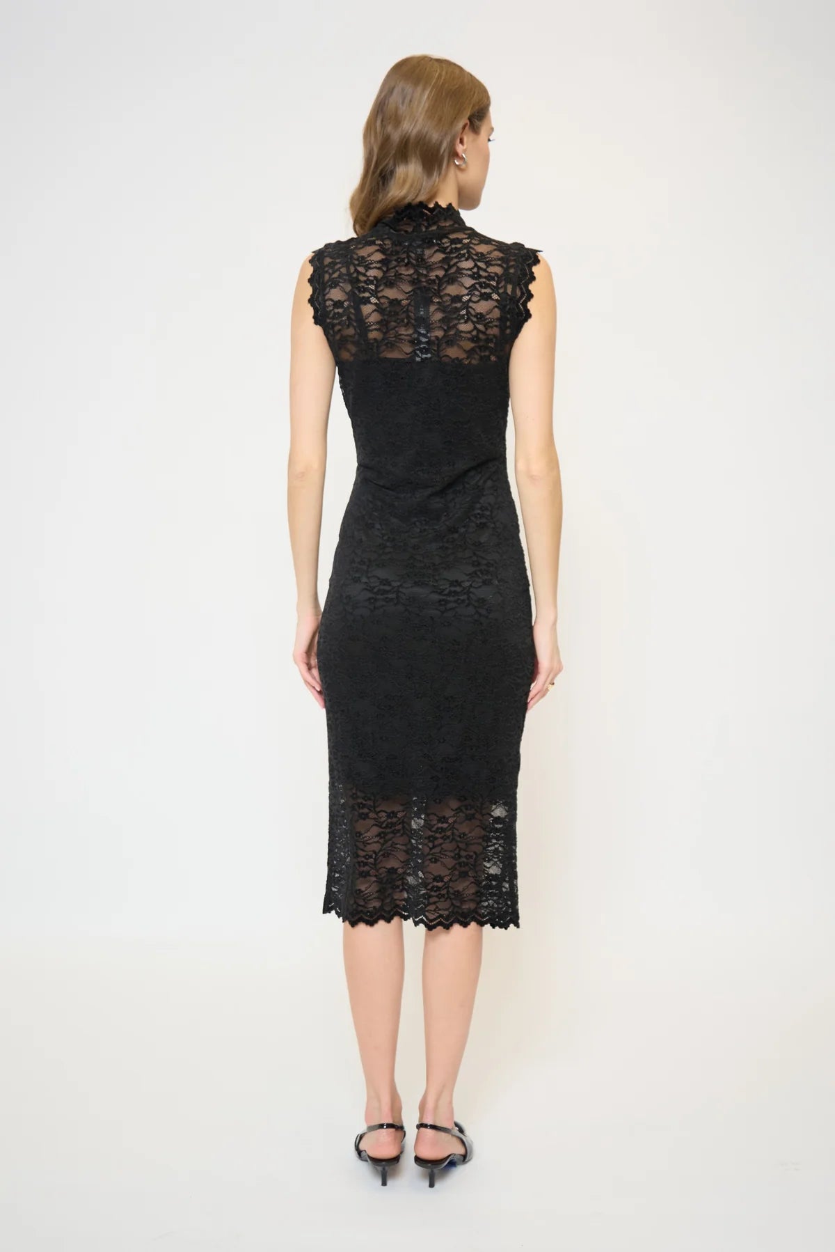 Stella Sleeveless Lace Turtleneck Midi Dress