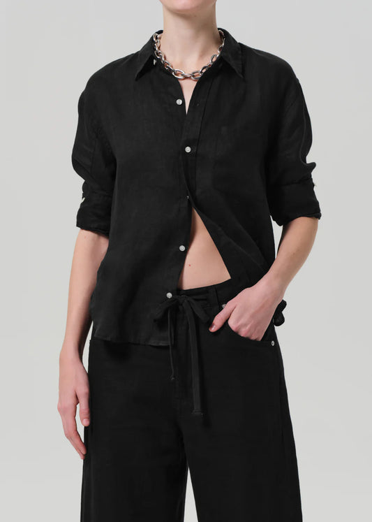 Kayla Shrunken Linen Shirt Black