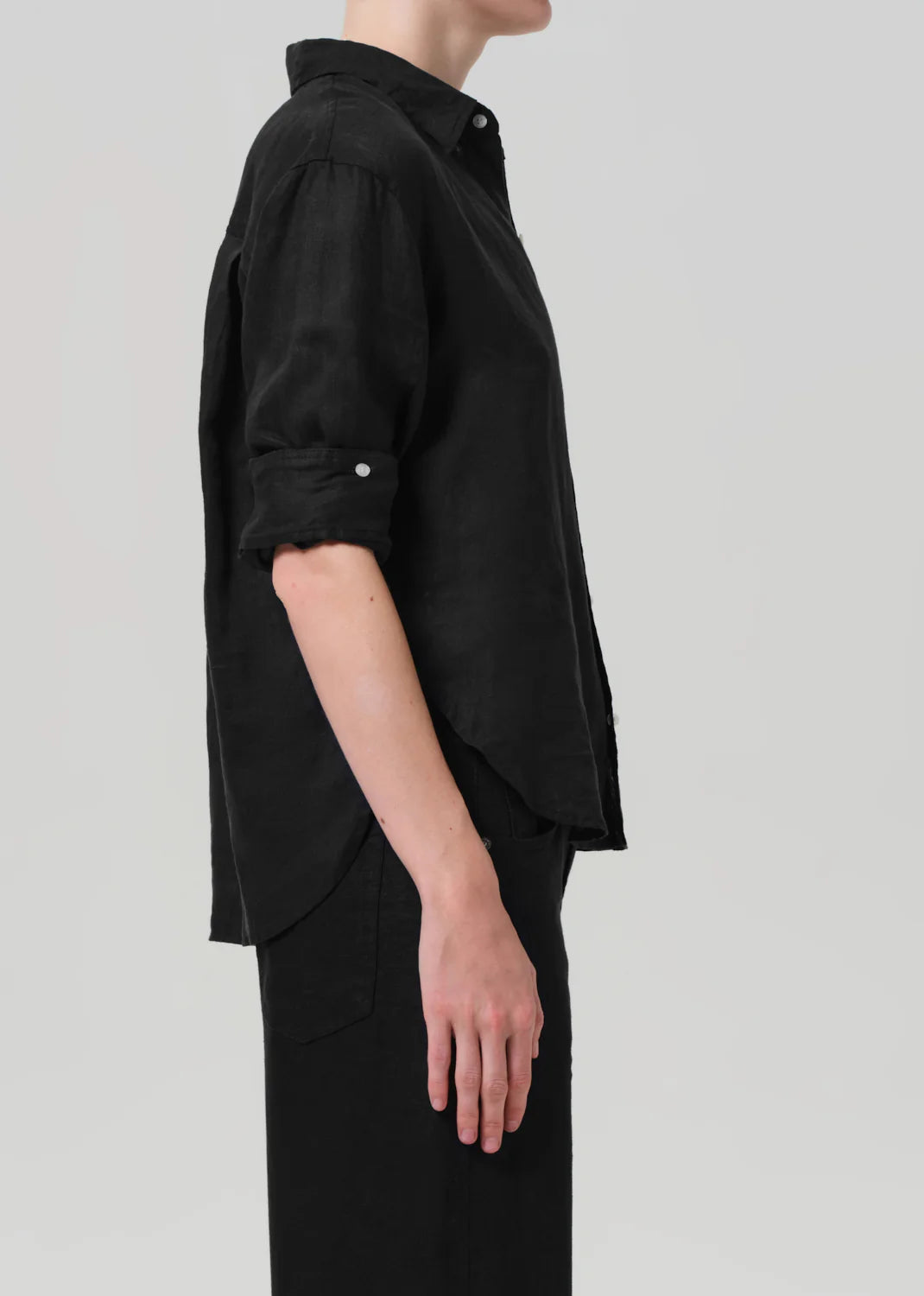 Kayla Shrunken Linen Shirt Black