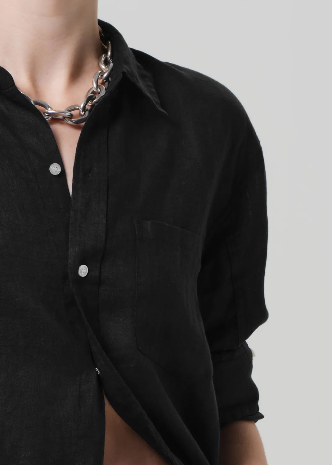 Kayla Shrunken Linen Shirt Black