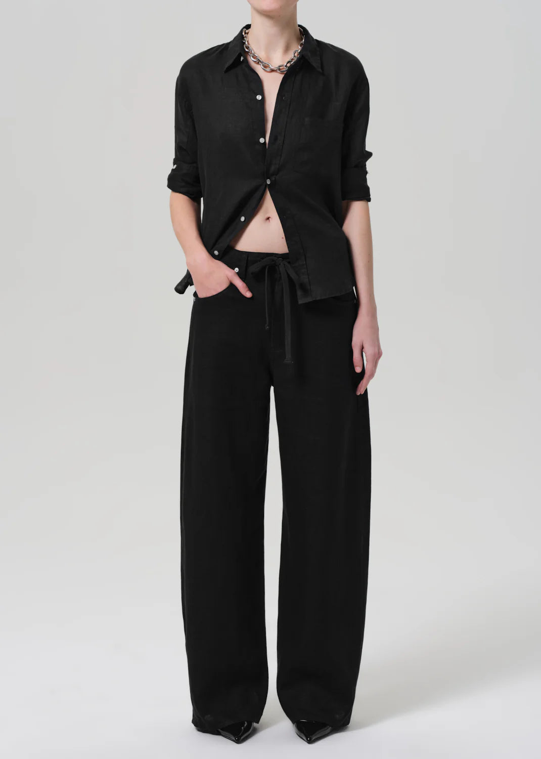 Kayla Shrunken Linen Shirt Black