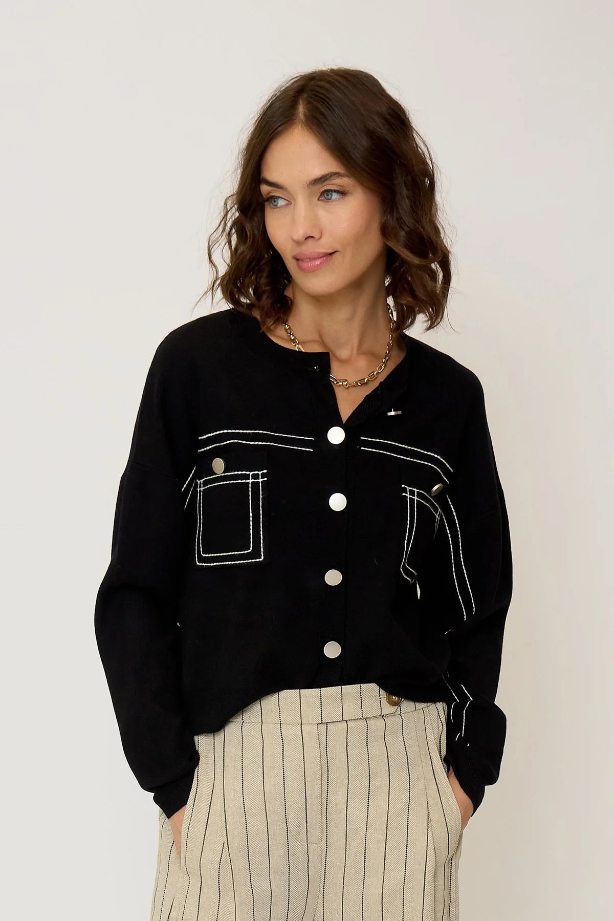 Oliver Oversized Topstitch Cardigan