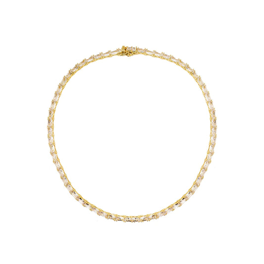 Gold Baguette 14.5” Tennis Necklace