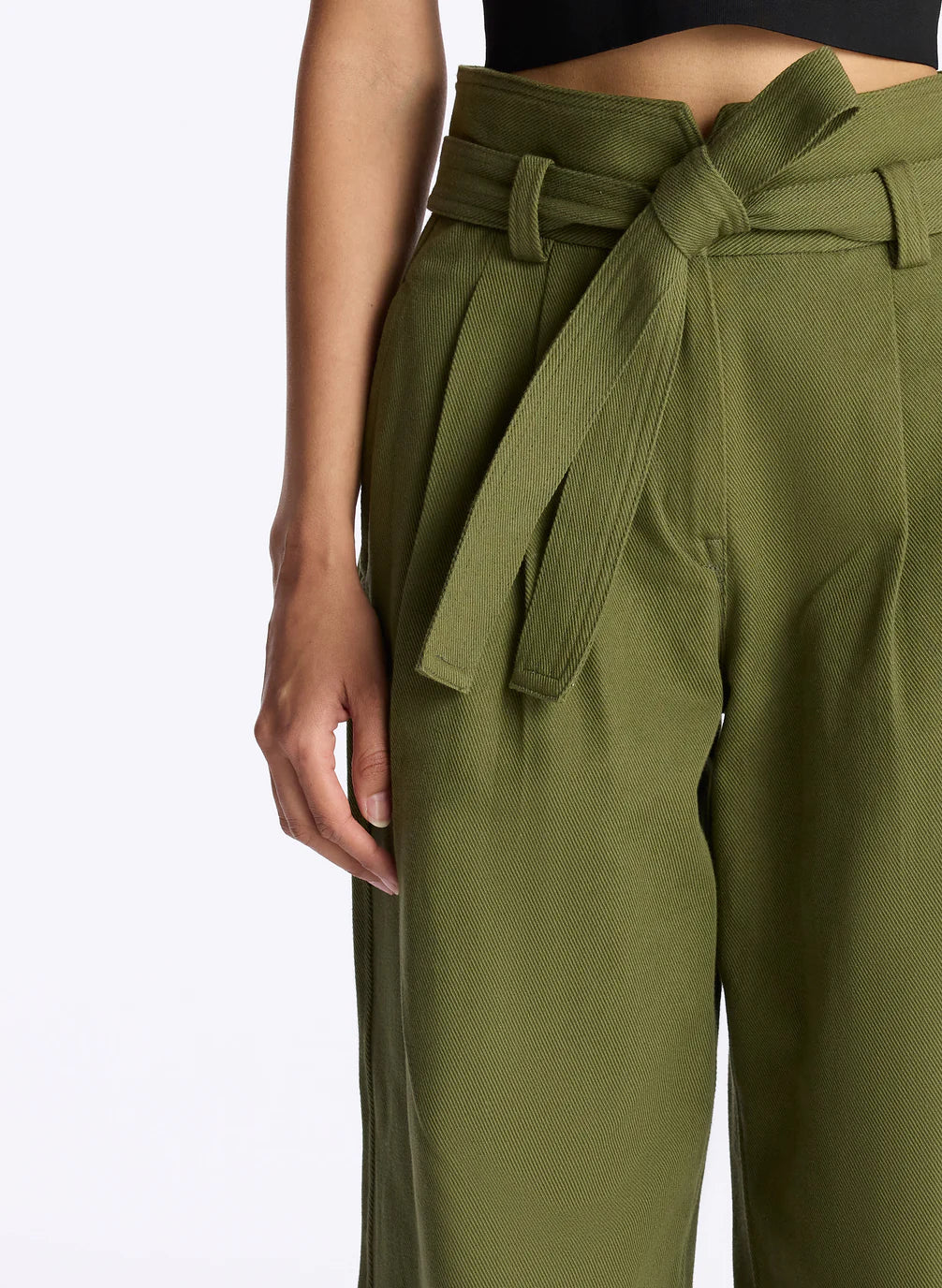 Olive - Cotton - High Rise Trousers for men