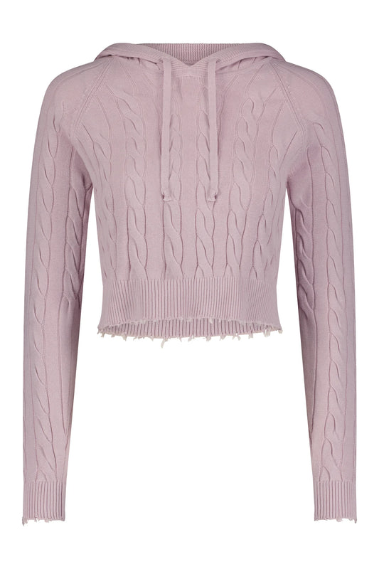 Cotton Cropped Frayed Cable Hoodie Dior Pink