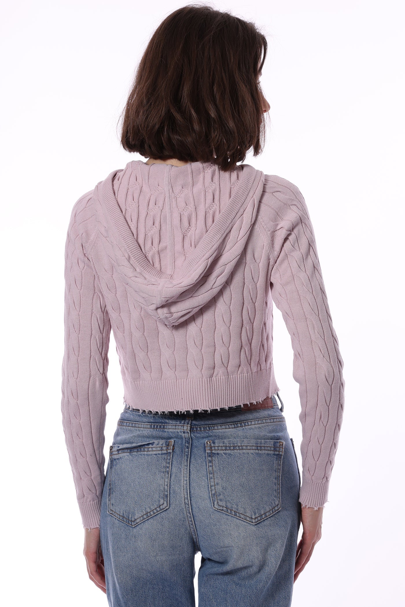 Cotton Cropped Frayed Cable Hoodie Dior Pink