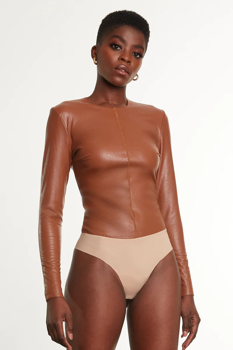 Faux Leather Long Sleeve Bodysuit